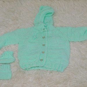 Handmade Sweater With Hood & Booties For Baby